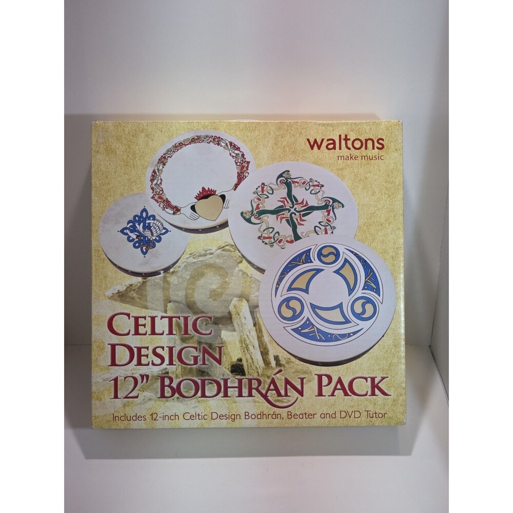 Waltons 12" Design Bodhran Celtic Hand Drum, Beater & DVD New In Box